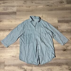 Oversized Blue Denim Look Shirt Relaxed Fit Casual Button Up Top